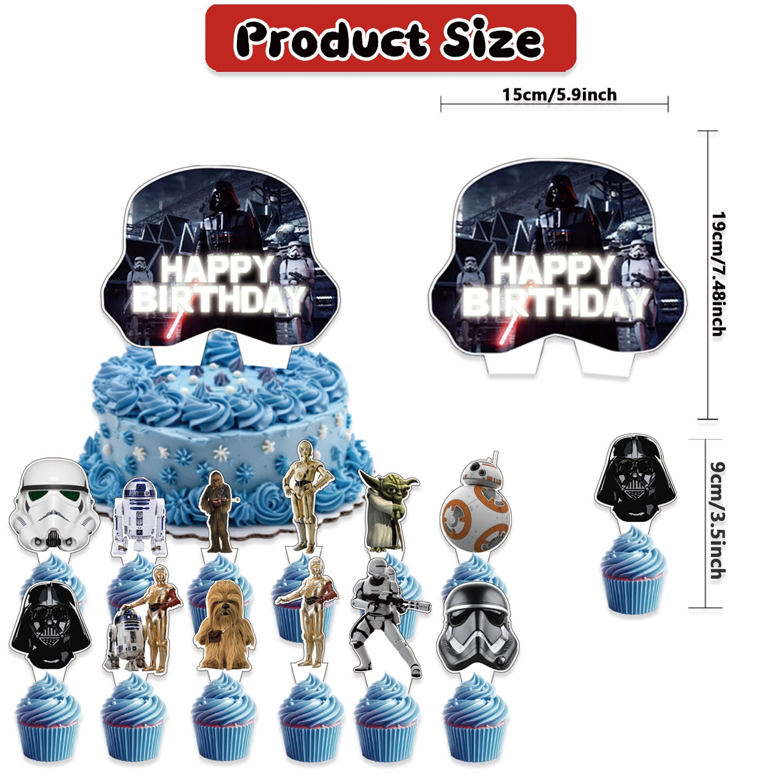 34 PCS For Star Theme For Wars Birthday Party Decorations,With 1 Cake Topper,12 Cupcake Toppers,18 Balloons,2 Foil Balloons,1 Backdrop Decorations For Party Decorations Supplies