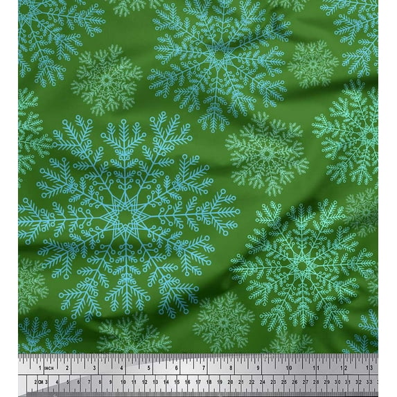 Soimoi Green Cotton Voile Fabric Snow Flakes Floral Print Fabric by the Yard 56 Inch Wide