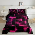 thumbnail image 3 of Black and Hot Pink Comforter Set King Modern Abstract King Bedding, 3D Glowing Plaid Bedding Comforter Sets Gradient Grid Duvet, Neon Square Quilted Comforter 3 Piece (Black Reversible), 3 of 6