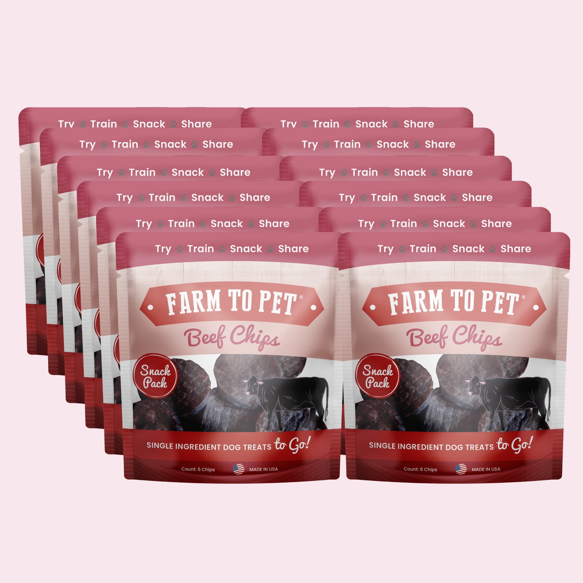 Farm to Pet Beef Chip Snack Pack Bundles, 12 Pack of Dog Treats