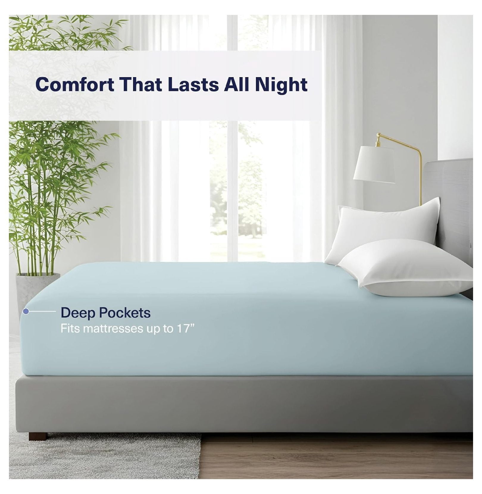 Kickoff Viscose Bamboo Fitted Sheet Queen Size, 100% Organic Cooling Sheets Fitted ONLY Viscose Bamboo Sheets Queen Size Bed Sheet for Hot , Extra Deep Pocket, 4 Corner strap (Q, Coastal Blue)