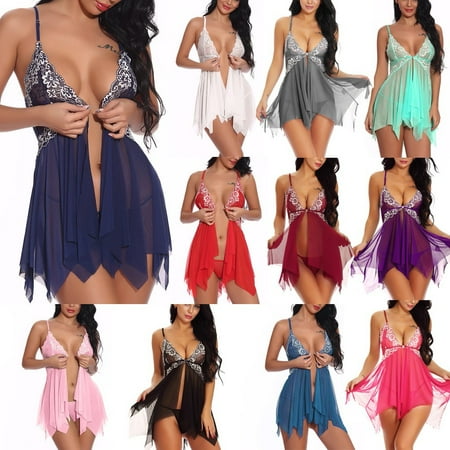 

sebulube Intimates the Lingerie Lingerie for Women Front Closure Babydoll Lace V Neck Mesh Sleepwear Lingerie