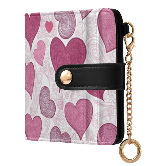 Womens Wallet PU Leather Bifold Small Purse with RFID Blocking Credit Card Holder Pink and Maroon Hearts