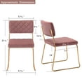 thumbnail image 6 of Duhome Modern Dining Chairs Set of 2 Quilt Armless Kitchen Chair Desk Chair Accent Velvet Chairs with Gold Metal Legs with Mid Back for Dining Room Living Room Pink, 6 of 7