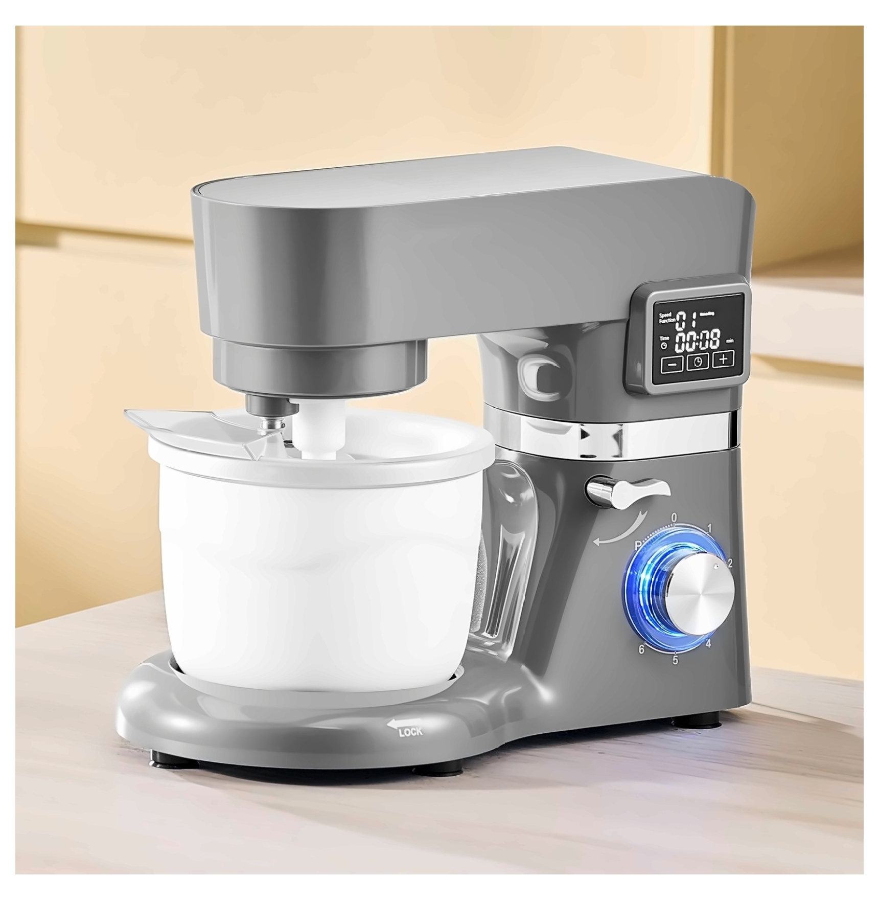 Electric Ice Cream Maker, 1.8 Qt Frozen Yogurt Machine with Digital Timer, 6-Speed, Includes Mixing Paddle & Dough Hook, for Sorbet, Gelato, Grey