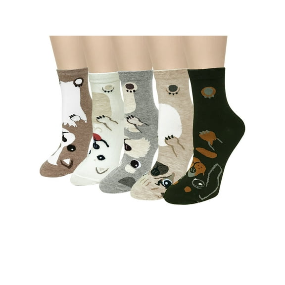 Wrapables® Novelty Animal Print Crew Socks (Set of 5), Adorable Puppy Face
