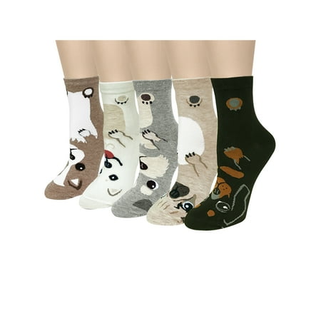 

Wrapables® Novelty Animal Print Crew Socks (Set of 5) Adorable Puppy Face