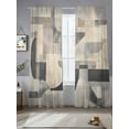 thumbnail image 2 of Abstract Sheer Curtains for Living Room Bedroom, Light-filtering Sheer Curtain, Vintage Beige Black Geometric Modern Contemporary Rod Pocket Voile Window Treatment Drapes, 52’’Wx96’’L, 2 Panels Set, 2 of 7