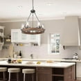 thumbnail image 6 of LNC 6-Light Distressed Wood and Gray Wagon Wheel Chandelier with Seeded Glass, 6 of 13