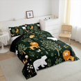thumbnail image 3 of Manfei Wildlife Bear Lions Queen Comforter Set,Kawaii Butterflies Floral Bedding Sets,Green White Orange Bedding Comforter Set For Boys,Ultra Soft Home Decor Reversible,3pcs, 3 of 8