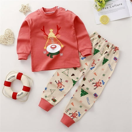 

Hbdhejl Toddler Girls Pajamas Autumn Winter Christmas Childrens Underwear Set Cotton Boys Baby Clothes Warm Home Clothes Autumn Childrens Clothes Red 4-5 Years