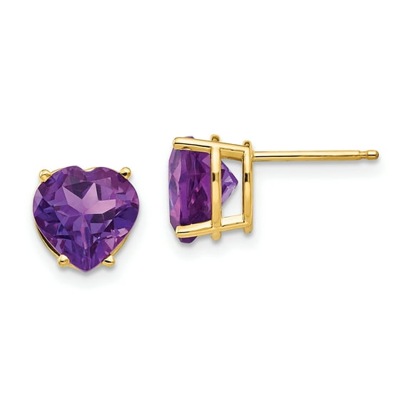 Primal Gold 14 Karat Yellow Gold 8mm Heart Amethyst Earrings