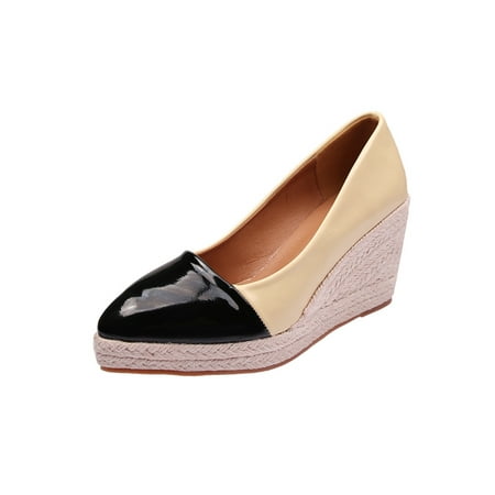 

Rotosw Womens Espadrilles Slip On Wedge Pumps Shoes Comfort Dress Pump Women Ladies Fashion Pointed Toe Black Beige 5
