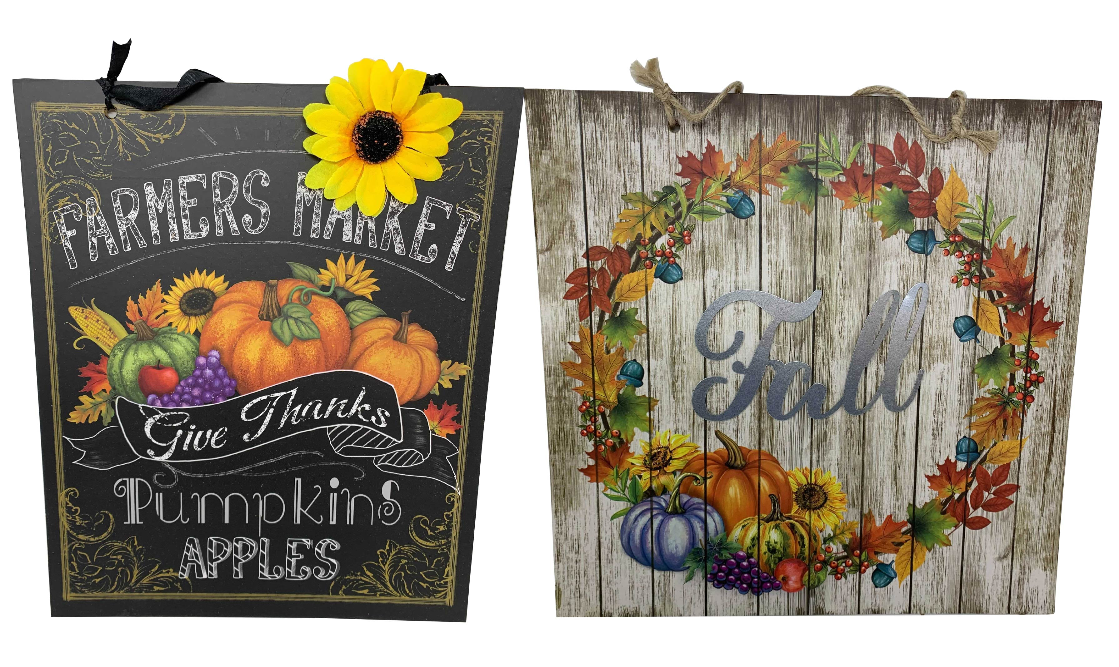 Fall Pumpkin Sign Plaque Set/3 Wall Decor Home Autumn Harvest Decor 8" NEW 