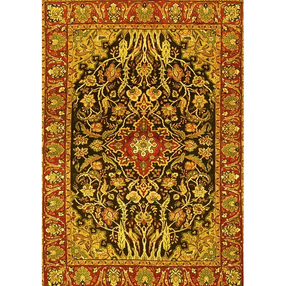 Ahgly Company Machine Washable Indoor Rectangle Persian Yellow Traditional Area Rugs, 8' x 12'