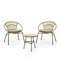 Hardaway Outdoor Faux Wicker Chat Set, Beige, Light Brown