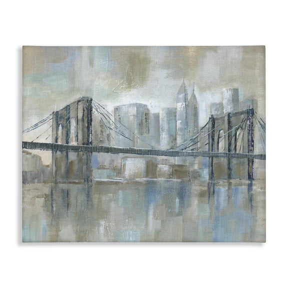 Stupell Industries Contemporary Ocean Water Bridge Reflection Abstract Blocked Cityscape Canvas Art, 20 x 16, by Nan