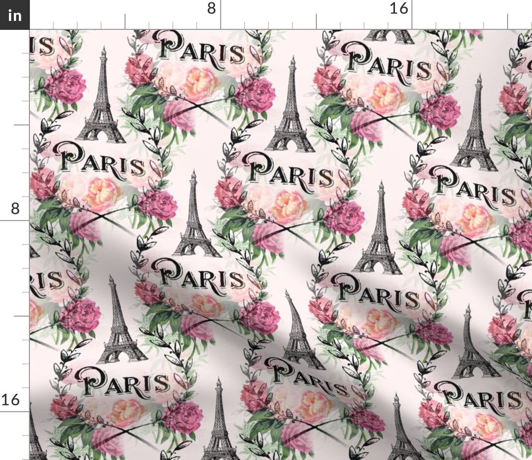 Spoonflower Tea Towel Vintage Paris Eiffel Tower French Aqua Linen Cotton 