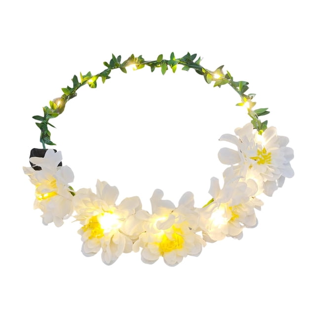 Diadema con corona floral, diadema de flores, diadema decorativa para niñas Blanco