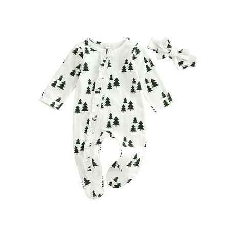 

Newborn Baby Boy Girl Christmas Footed Romper Long Sleeve Jumpsuit + Headband Set