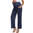thumbnail image 4 of INSPIRE CHIC Women's Maternity Pants Over the Belly Straight Wide Leg Loose Pregnancy Pants with Pockets High Stretchy Casual Work M Deep Blue, 4 of 6