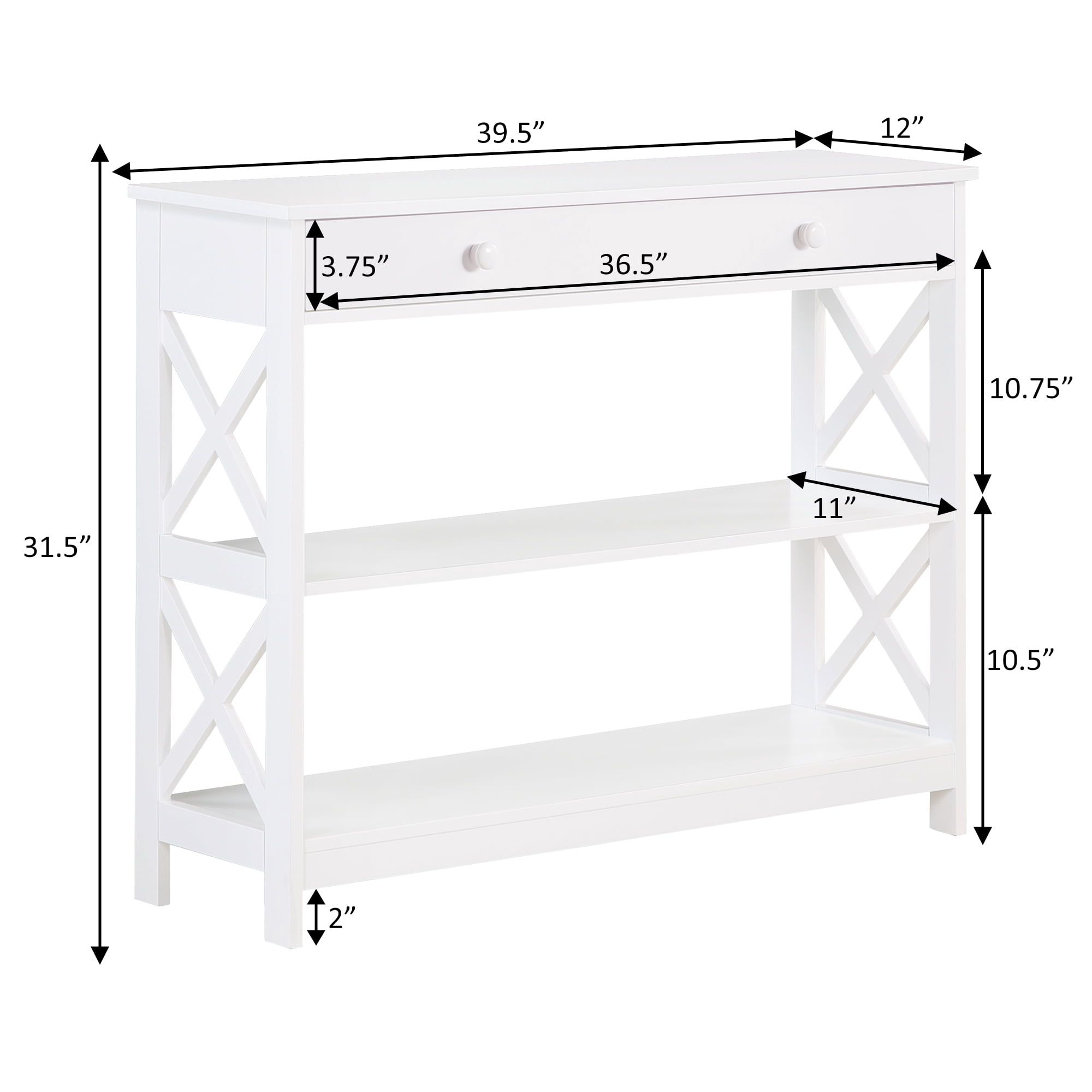 Convenience Concepts Oxford 1 Drawer Console Table with Shelves, White