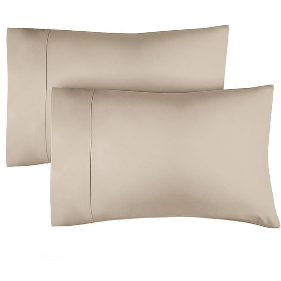 CGK Linens 100% Cotton 400 Thread Count Pillowcases Set of 2 - Queen / Standard Size Breathable & Soft Sateen Pillow Covers, Beige