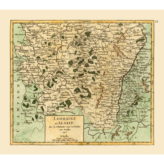 Historic Map - Alsace Lorraine France - Robert 1748 - Vintage Wall Art