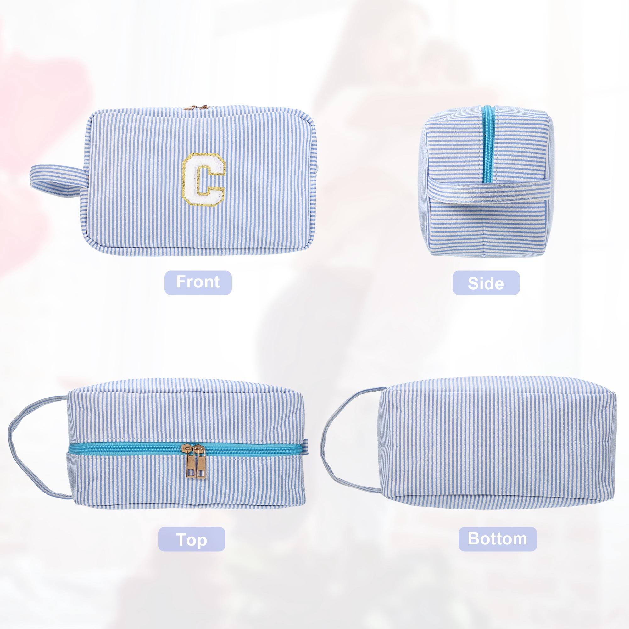 Unique Bargains Personalized Initial Make Up Bag C Cosmetic Bag Travel Makeup Bag Blue