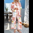 thumbnail image 4 of Conjunto de 2 Piezas de Chándal de Verano para Playa con Camisa de Corta y Botones para Mujer, Top Estampado, Pantalones Cortos de Descanso Flores de Frutos Blancos S, 4 of 10