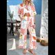 thumbnail image 4 of Conjunto de 2 Piezas de Chándal de Verano para Playa con Camisa de Corta y Botones para Mujer, Top Estampado, Pantalones Cortos de Descanso Flores de Frutos Blancos XL, 4 of 10