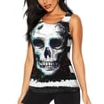 thumbnail image 1 of Fotbe Watercolor Skull Blusas Sin Mangas para Mujer – Estilo Casual, Corte Suelto, Slim-Fit, Cuello Redondo Deportivo, Tops de Verano para Gimnasio y Yoga-Small, 1 of 7