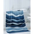 thumbnail image 3 of Abstract Blue Moire Towel Set of 3, Soft Microfiber Bath Towels, Hand Towel, Washcloths, Gradient Coastal Ocean Geometric Waves Quick-Dry Absorbent Towels for Bathroom Kitchen Hotel Beach Gym Spa, 3 of 7