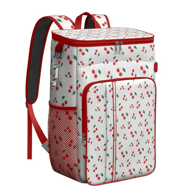 Sac à Dos Glacière à Imprimé de Cerises, Motif de Fruits Rouges Sucrés, Sac à Lunch Isolé et Étanche pour l'Été et le Pique-Nique