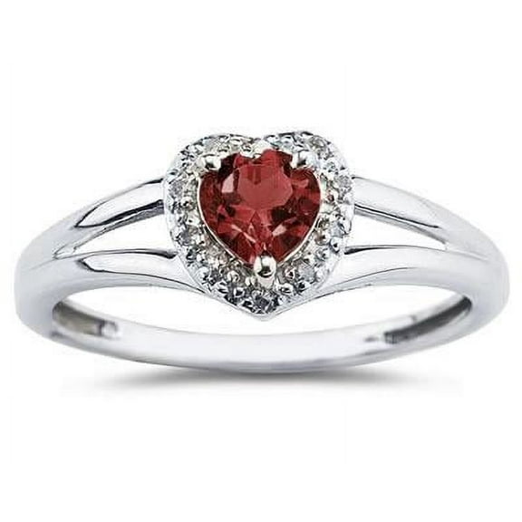 SZUL Women's Heart Shaped Garnet and Diamond Ring