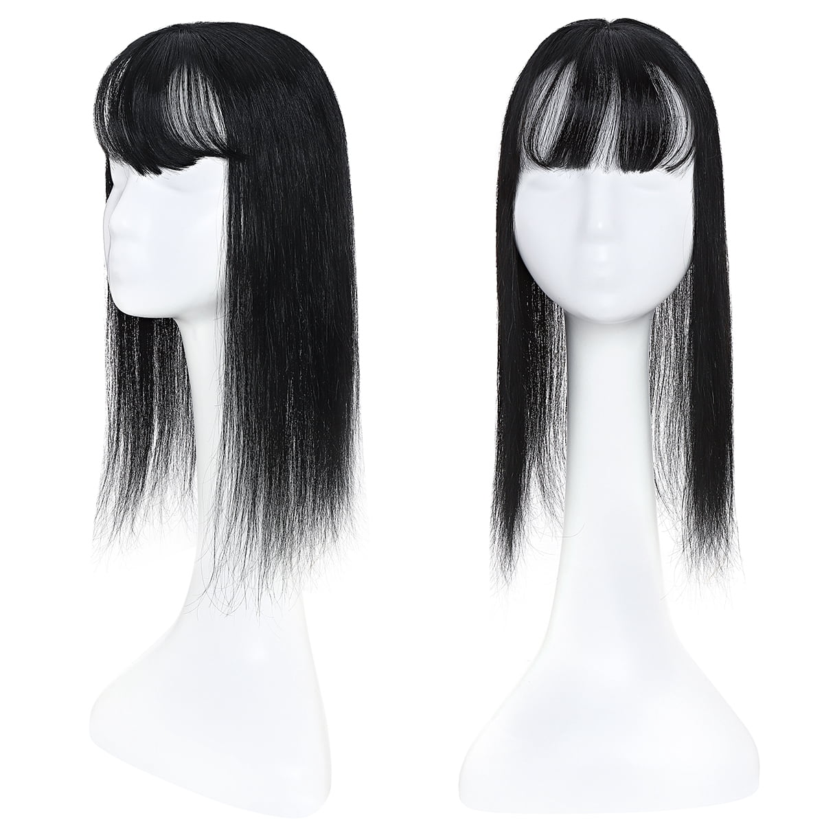 SEGO Clip in Hair Extensions Human Hair Toppers with Bangs 100% Real Human Hair Topper for Thinning/Loss Hair Natural Black Hair Pieces