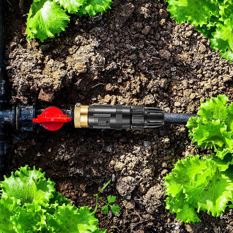 1 Set 25 Psi Drip Irrigation Faucet Adapter Kit 1/2'' Irrigation Tubing to 3/4'' Faucet Water Pressure Regulator Backflow Preventer with Filter, Drip Irrigation System Parts (25 Psi)