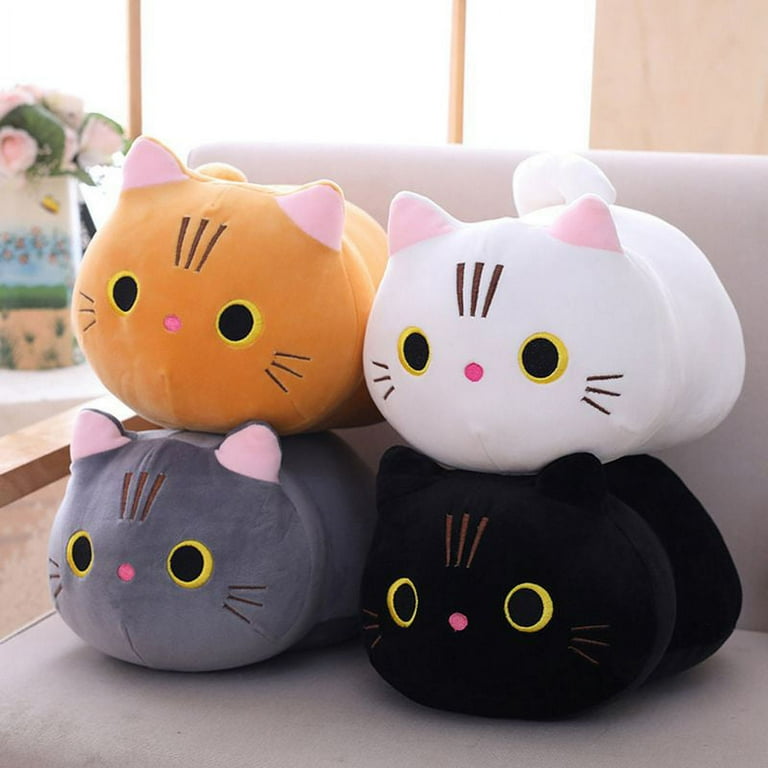 AkoaDa Plush Cat Pillow Toy Cute Kitten Kitty Stuffed Fluffy Soft Plush  Animal Cushion Hugging Snuggle Pillow for Kids(White)