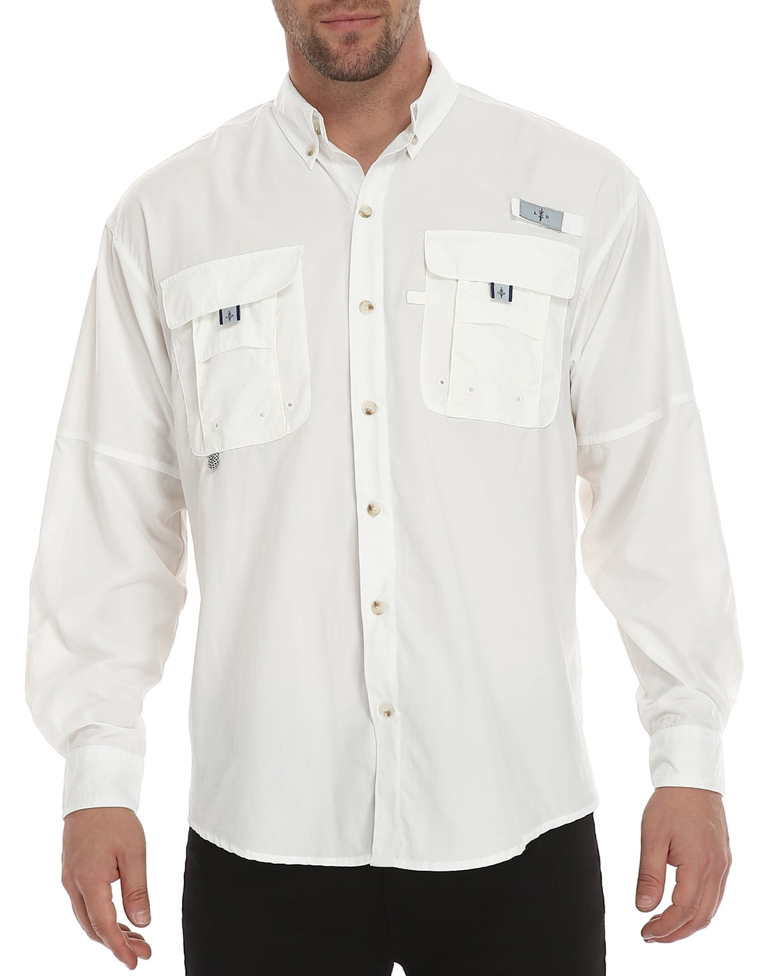 LRD Men's UPF 30 Long Sleeve Button Down Fishing Shirts White 3XL