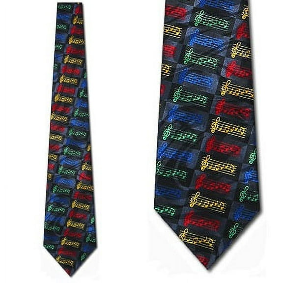 Music Note Checkered Colorful Necktie Mens Tie by