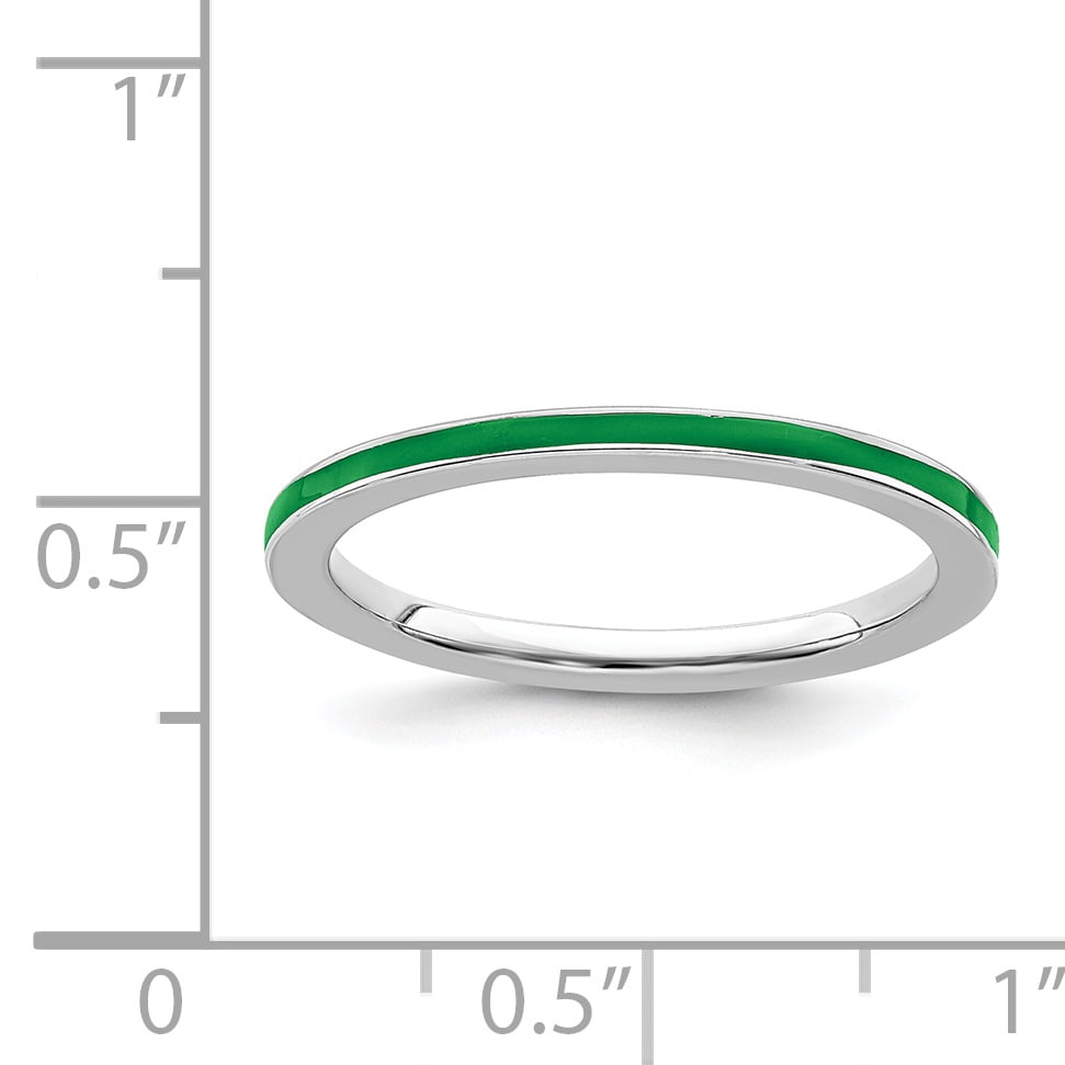 925 Sterling Silver Polished Stackable Green Enameled 1.5mm Ring Size 7 Stackable Ring for Women