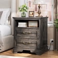 thumbnail image 4 of Aheaplus Charging Nightstand: Farmhouse Bedside Table with 2 USB Ports, 3 Outlets, 2 Drawers & Shelf for Bedroom,Gray Oak, 4 of 6