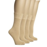 Hugh Ugoli Women's Crew Bamboo Dress Socks Thin Seamless Toe Business Casual With Gift Box, 4 Pairs, Beige, Shoe Size: 5-8