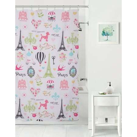 Mainstays Kids I Love Paris Fabric Coordinating Shower Curtain