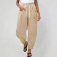thumbnail image 2 of DHFJKG Tapered Linen Pants Women High Waisted Casual Drawstring Loose Fit Summer Harem Ankle-Tied Pants Soft Trousers, 2 of 4