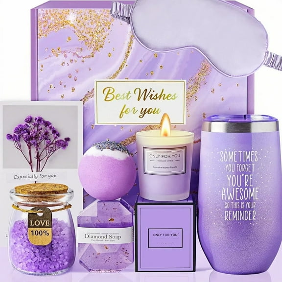 Gift Baskets for Women Mom, Christmas Birthday Mothers Day Valentine's Day Unique Gifts for Her, Lavender Spa Gift Basket Set - BEST WISHES FOR YOU!
