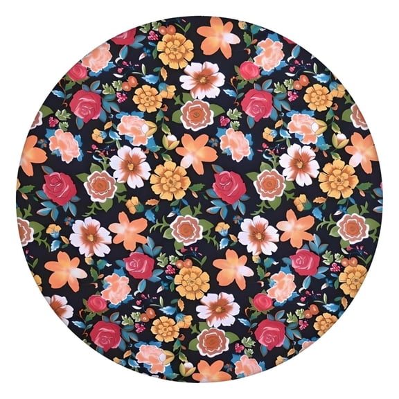 Pioneer Flower Floral Print Pattern Round Fitted Tablecloth with Elastic Edge,Dining Table Cover Waterproof,Outdoor Round Tablecloth for Camping,Dining,Indoor and Outdoor