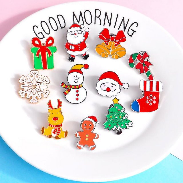 Paquete de 11 insignias de la serie navideña de dibujos animados, lindo Papá Noel goteando aceite, insignia, regalo, broche navideño, adornos navideños, lindo juego de pines esmaltados, alfileres de s