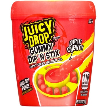 Juicy Drop Gummies Dip N Stix, Gluten-Free, Gummy Candy, Assorted Flavors, Regular Size 3.4 oz, 1 Canister