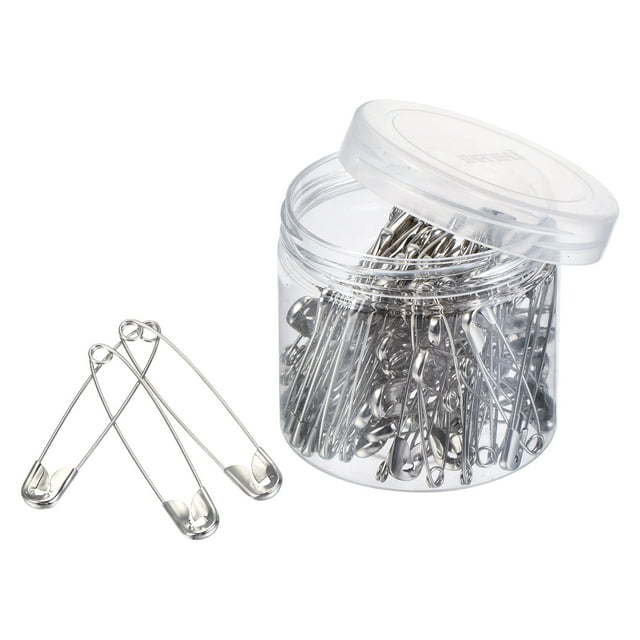 Unique Bargains 2.17 Inch Metal Sewing Pins Safety Pins with Box for Office Home Silver Tone 80 Pack